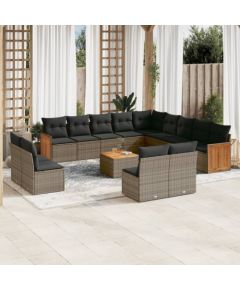 vidaXL 14-cz. zestaw mebli ogrodowych z poduszkami, szary, polirattan Dārza mēbeļu komplekti