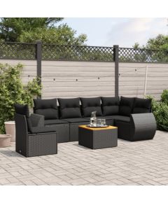 vidaXL 7-cz. zestaw wypoczynkowy do ogrodu, z poduszkami, czarny Dārza mēbeļu komplekti