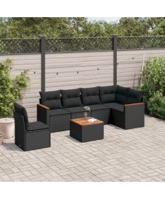 vidaXL 7-cz. zestaw wypoczynkowy do ogrodu, z poduszkami, czarny Dārza mēbeļu komplekti