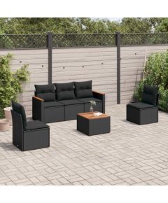 vidaXL 6-cz. zestaw mebli ogrodowych z poduszkami, czarny polirattan Dārza mēbeļu komplekti