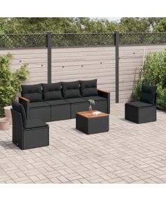 vidaXL 7-cz. zestaw wypoczynkowy do ogrodu, z poduszkami, czarny Dārza mēbeļu komplekti