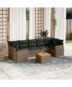 vidaXL 8-cz. zestaw mebli ogrodowych z poduszkami, szary, polirattan Dārza mēbeļu komplekti