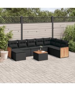 vidaXL 9-cz. zestaw wypoczynkowy do ogrodu, z poduszkami, czarny Dārza mēbeļu komplekti