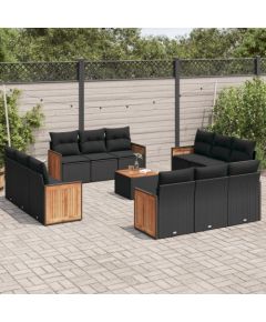 vidaXL 13-cz. zestaw mebli do ogrodu, poduszki, czarny, rattan PE Dārza mēbeļu komplekti