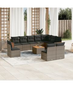 vidaXL 11-cz. zestaw mebli ogrodowych z poduszkami, szary rattan PE Dārza mēbeļu komplekti