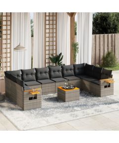 vidaXL 11-cz. zestaw mebli ogrodowych z poduszkami, szary rattan PE Dārza mēbeļu komplekti