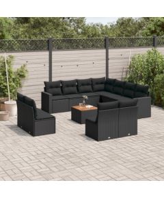 vidaXL 12-cz. zestaw mebli do ogrodu, z poduszkami, czarny, polirattan Dārza mēbeļu komplekti