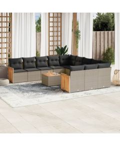 vidaXL 12-cz. zestaw mebli ogrodowych z poduszkami, szary, polirattan Dārza mēbeļu komplekti