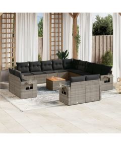 vidaXL 14-cz. zestaw mebli ogrodowych z poduszkami, szary, polirattan Dārza mēbeļu komplekti