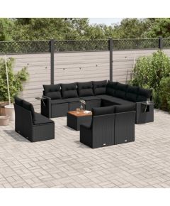 vidaXL 12-cz. zestaw mebli do ogrodu, z poduszkami, czarny, polirattan Dārza mēbeļu komplekti