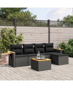 vidaXL 6-cz. zestaw mebli ogrodowych z poduszkami, czarny polirattan Dārza mēbeļu komplekti