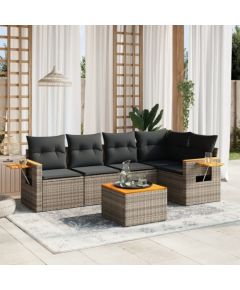 vidaXL 6-cz. zestaw mebli ogrodowych z poduszkami, szary, polirattan Dārza mēbeļu komplekti