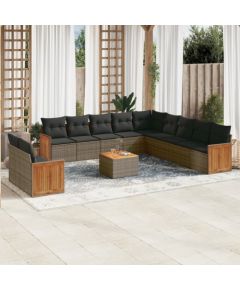 vidaXL 12-cz. zestaw mebli ogrodowych z poduszkami, szary, polirattan Dārza mēbeļu komplekti