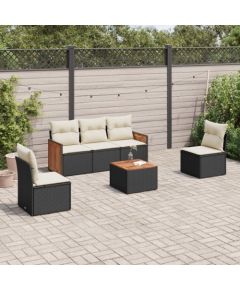 vidaXL 6-cz. zestaw mebli ogrodowych z poduszkami, czarny polirattan Dārza mēbeļu komplekti