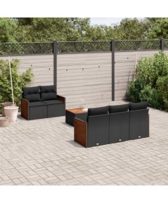 vidaXL 6-cz. zestaw mebli ogrodowych z poduszkami, czarny polirattan Dārza mēbeļu komplekti