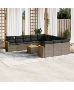 vidaXL 12-cz. zestaw mebli ogrodowych z poduszkami, szary, polirattan Dārza mēbeļu komplekti