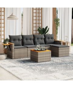 vidaXL 6-cz. zestaw mebli ogrodowych z poduszkami, szary, polirattan Dārza mēbeļu komplekti