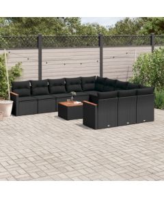 vidaXL 12-cz. zestaw mebli do ogrodu, z poduszkami, czarny, polirattan Dārza mēbeļu komplekti