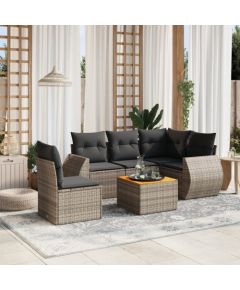 vidaXL 6-cz. zestaw mebli ogrodowych z poduszkami, szary, polirattan Dārza mēbeļu komplekti