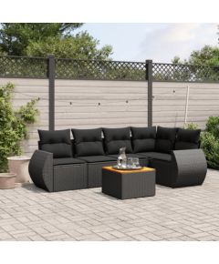 vidaXL 6-cz. zestaw mebli ogrodowych z poduszkami, czarny polirattan Dārza mēbeļu komplekti