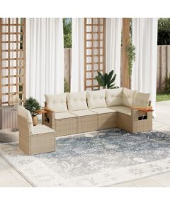 vidaXL 6-cz. zestaw mebli ogrodowych z poduszkami, beżowy, polirattan Dārza mēbeļu komplekti