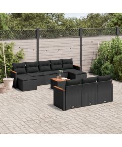 vidaXL 11-cz. zestaw wypoczynkowy do ogrodu, poduszki czarny rattan PE Dārza mēbeļu komplekti