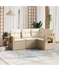 vidaXL 4-cz. zestaw mebli ogrodowych z poduszkami, beżowy, polirattan Dārza mēbeļu komplekti