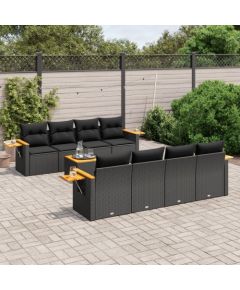 vidaXL 9-cz. zestaw wypoczynkowy do ogrodu, z poduszkami, czarny Dārza mēbeļu komplekti