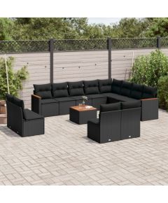 vidaXL 13-cz. zestaw mebli do ogrodu, poduszki, czarny, rattan PE Dārza mēbeļu komplekti