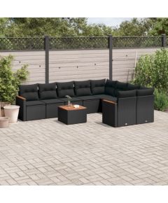 vidaXL 10-cz. zestaw wypoczynkowy do ogrodu, poduszki czarny rattan PE Dārza mēbeļu komplekti