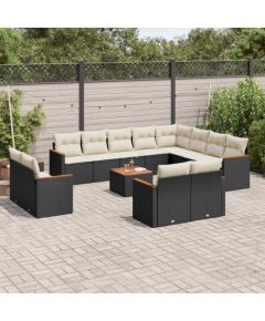 vidaXL 13-cz. zestaw mebli do ogrodu, poduszki, czarny, rattan PE Dārza mēbeļu komplekti