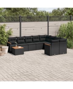 vidaXL 10-cz. zestaw wypoczynkowy do ogrodu, poduszki czarny rattan PE Dārza mēbeļu komplekti