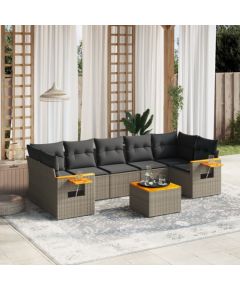 vidaXL 8-cz. zestaw mebli ogrodowych z poduszkami, szary, polirattan Dārza mēbeļu komplekti