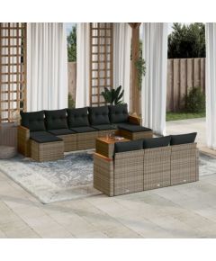 vidaXL 11-cz. zestaw mebli ogrodowych z poduszkami, szary rattan PE Dārza mēbeļu komplekti