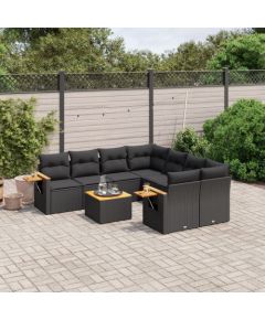 vidaXL 9-cz. zestaw wypoczynkowy do ogrodu, z poduszkami, czarny Dārza mēbeļu komplekti