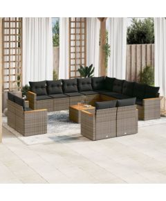 vidaXL 14-cz. zestaw mebli ogrodowych z poduszkami, szary, polirattan Dārza mēbeļu komplekti