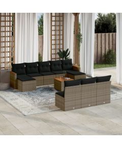 vidaXL 11-cz. zestaw mebli ogrodowych z poduszkami, szary rattan PE Dārza mēbeļu komplekti