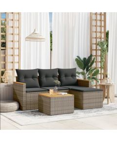 vidaXL 5-cz. zestaw wypoczynkowy do ogrodu, poduszki, szary rattan PE Dārza mēbeļu komplekti