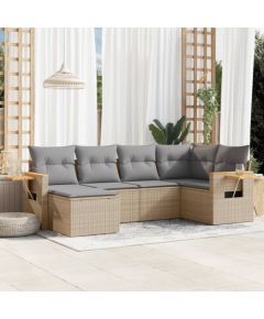 vidaXL 6-cz. zestaw mebli ogrodowych z poduszkami, beżowy, polirattan Dārza mēbeļu komplekti