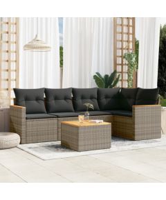 vidaXL 6-cz. zestaw mebli ogrodowych z poduszkami, szary, polirattan Dārza mēbeļu komplekti