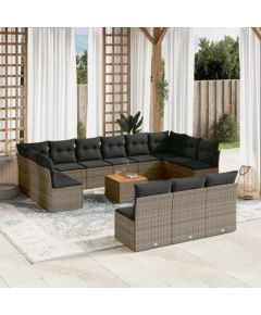 vidaXL 14-cz. zestaw mebli ogrodowych z poduszkami, szary, polirattan Dārza mēbeļu komplekti