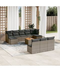 vidaXL 11-cz. zestaw mebli ogrodowych z poduszkami, szary rattan PE Dārza mēbeļu komplekti