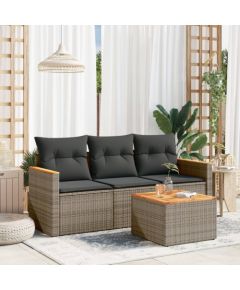 vidaXL 4-cz. zestaw wypoczynkowy do ogrodu, poduszki, szary, rattan PE Dārza mēbeļu komplekti