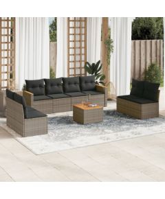 vidaXL 9-cz. zestaw mebli ogrodowych z poduszkami, szary, polirattan Dārza mēbeļu komplekti