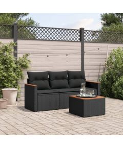 vidaXL 4-cz. zestaw wypoczynkowy do ogrodu, poduszki, czarny rattan PE Dārza mēbeļu komplekti