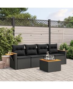 vidaXL 5-cz. zestaw wypoczynkowy do ogrodu, poduszki, czarny rattan PE Dārza mēbeļu komplekti