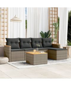 vidaXL 6-cz. zestaw mebli ogrodowych z poduszkami, szary, polirattan Dārza mēbeļu komplekti