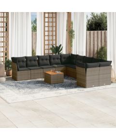 vidaXL 11-cz. zestaw mebli ogrodowych z poduszkami, szary rattan PE Dārza mēbeļu komplekti