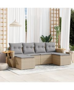 vidaXL 6-cz. zestaw mebli ogrodowych z poduszkami, beżowy, polirattan Dārza mēbeļu komplekti