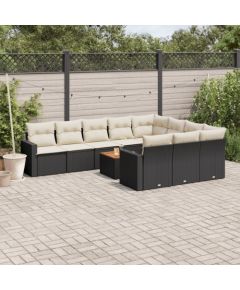 vidaXL 11-cz. zestaw wypoczynkowy do ogrodu, poduszki czarny rattan PE Dārza mēbeļu komplekti